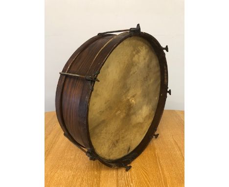 Musical instruments, Antique single skin bass drum with metal tension rods, approximately 60cm diameter