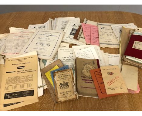 Sporting memorabilia, quantity of mid century programs and paperwork relating to table tennis, including autographed programs