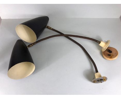 Antique and vintage lighting; pair of Mid Century poseable wall lights with cone shades 