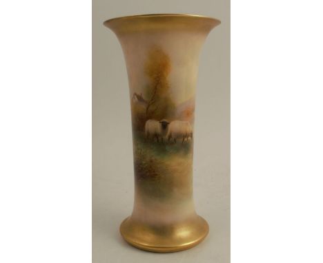 A Royal Worcester spill vase, decorated with sheep by Harry Davis, shape number G923, circa 1928, height 9ins