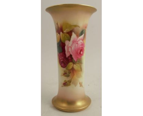 A Royal Worcester spill vase, decorated with roses by Spillsbury, shape number G923, height 9ins