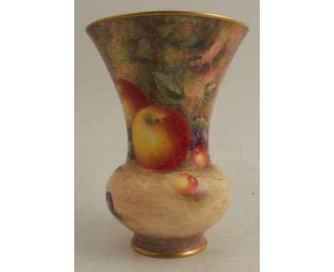 A Royal Worcester vase, decorated all around with hand painted fruit by Ayrton, circa 1958, height 6ins