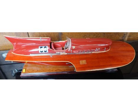 A Ferrari Hydroplane model boat, as raced by Nando Dell'Orto, raised on a stand, length approx 32ins