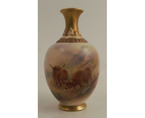 A Royal Worcester vase, decorated with Highland cattle by H Stinton, shape&nbsp; number H286, circa 1914, height 4.5ins