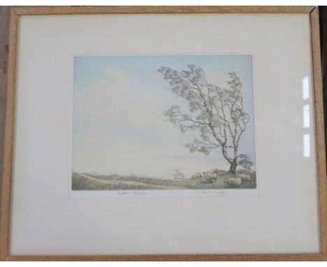 Alice Barnwell, coloured etching, Autumn Breeze, signed and blind stamped artist's proof, 9ins x 12ins