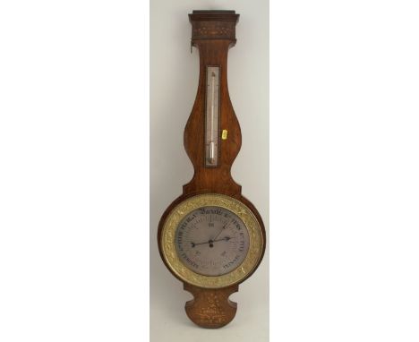 A 19th century French banjo barometer, signed Michael Caen, Opticien a Versailles, height 38ins&nbsp;