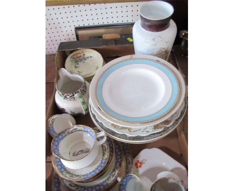 A box of assorted ceramics, to include Wedgwood, Copenhagen, a part tea service, etc&nbsp;