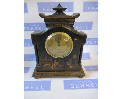 An Edwardian mantle clock with japanned decoration