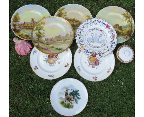 A collection of plates, to include Royal Worcester, decorated with castles, a Grandmother's Dress and a covered pot