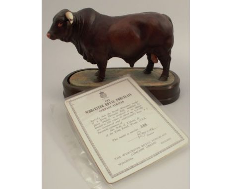 A Royal Worcester limited edition figure, Santa Gertrudis Bull, modelled by Doris Lindner, with plinth and certificate