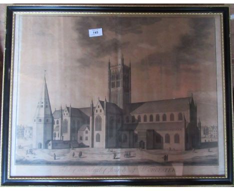 An Antique black and white print, The Cathedral Church of Worcester, 18ins x 24ins