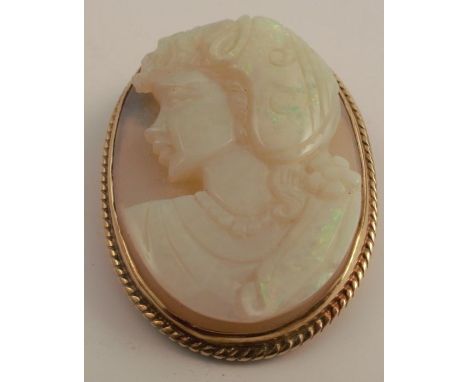 An oval cameo brooch, carved with a portrait of a woman, in 9ct gold mount