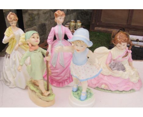 Four Royal Worcester figures, two unmarked together with another china figure
