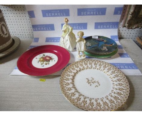 Two Royal Worcester figures, Only Me and First Dance, together with various plates etc