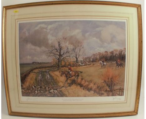 John King, limited edition colour print, The Croome and West Warwickshire Foxhounds leaving Aston Hays-White Ladies Aston, si