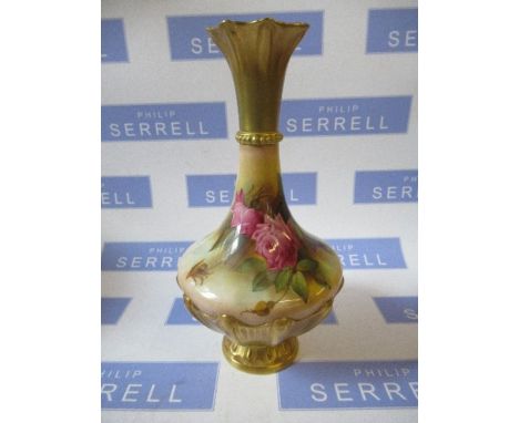 A Royal Worcester vase, decorated with roses - slight firing bubble to rim, grazes to the paint