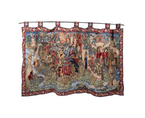 A 16TH CENTURY STYLE MACHINE MADE TAPESTRY 175cm x 104cm together with a further machine made tapestry depicting classical fi