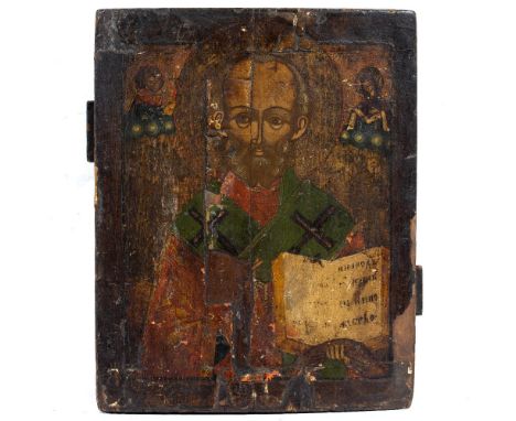 AN 18TH OR 19TH CENTURY RUSSIAN ICON depicting St Peter, oil on panel, 27cm x 21.5cm
