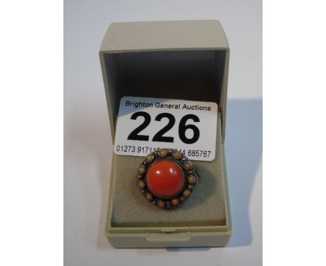 VICTORIAN SILVER & CORAL RING