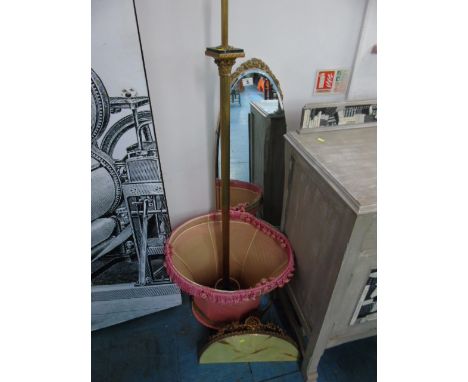VINTAGE STANDARD LAMP,LARGE OVAL BEVELL-EDGE  MIRROR AND ONYX SHELF