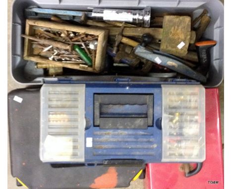 A toolbox of mixed workshop and DIY tools and materials and 3 other toolboxes with contents