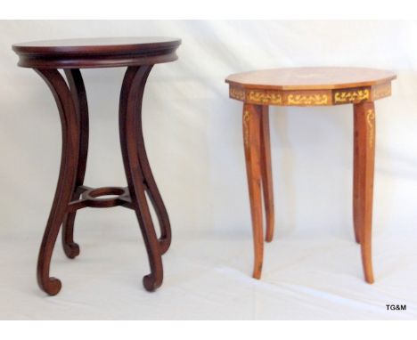 A music inlaid table and a Mahogany lamp table