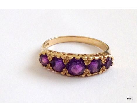 A 9ct gold antique style amethyst ring size M