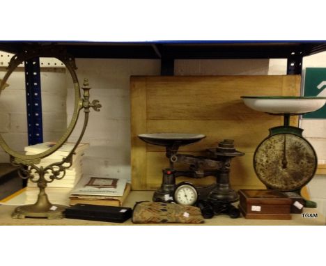 A mixed lot of miscellaneous curios to include opera glasses and scales