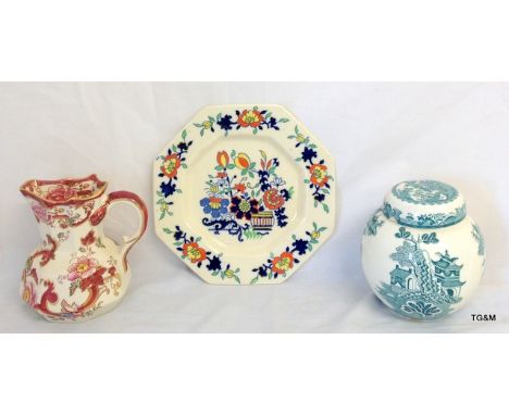 An Mason for Twinning's china tea caddy and a ceramic jug and plate