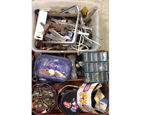 A tray containing various tools to include Spanners, electrical parts and workshop consumables