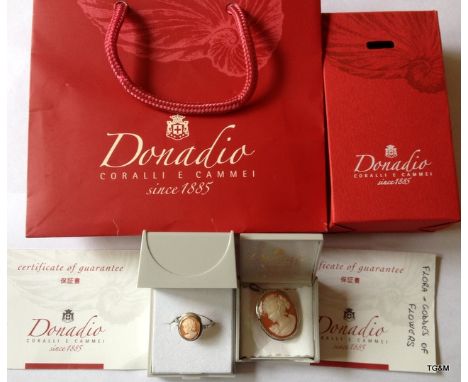 A Donadio cameo ring and brooch