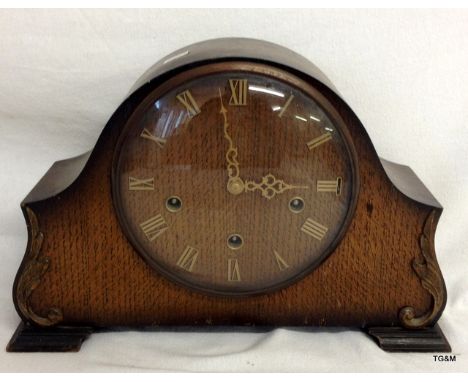 A 1940's Smiths Westminster chime mantle clock with key and pendulum 