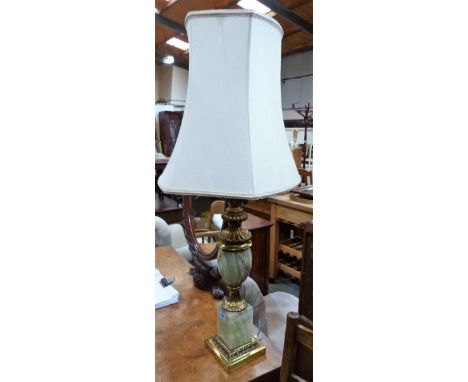 A green onyx and gilt brass table lamp