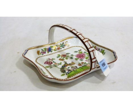 A Spode basket, gilded and painted in colours with two birds in a garden. 7¾'' wide