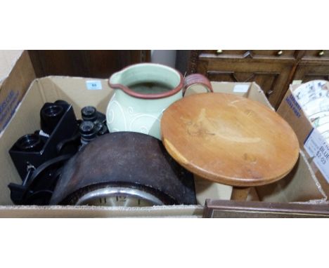 Sundries to include two pairs of binoculars and a mantle clock