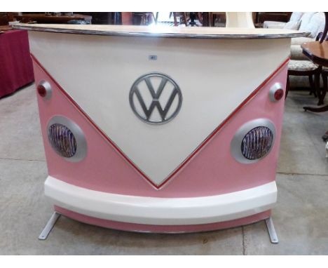 A cocktail bar in the form of a VW Campervan front with shelf to the top and below. 58'' wide and 44'' high. This piece was h