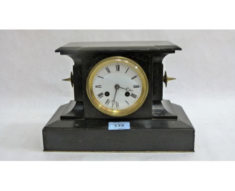 A French slate cased mantle clock. 7½'' high. Chip to case