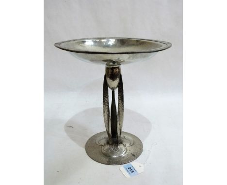 A Tudric pewter tazza, designed by Archibald Knox for Liberty & Co, made by W.H. Haseler, no.01161, of heavily stylised form 