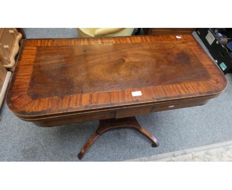 An early 20th century foldover card table, 91cm wide, 45cm deep. 