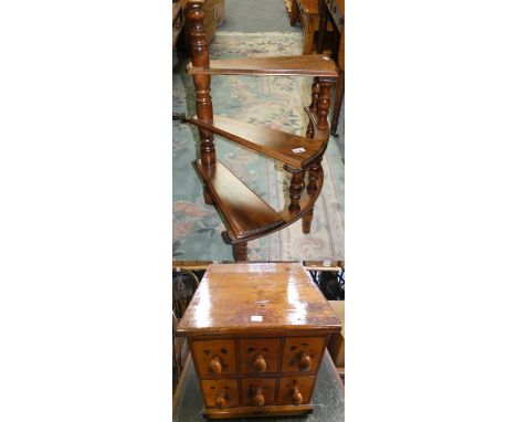 A three step library ladder together with a stained pine chest (2). 