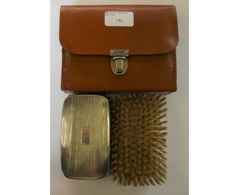 A pair of silver hair brushes, Birmingham 1958, with engine turned decoration, case. 