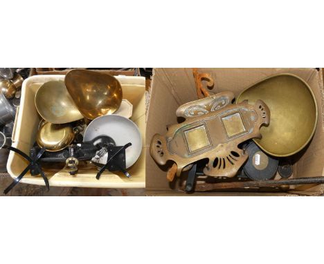 Mid twentieth century kitchen scales by Prodevel, together with three other sets of scales and weights. 