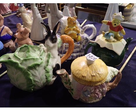 Collection of four teapots including a Ringtons example, one teapot chipped. Not available for in-house P&amp;P 