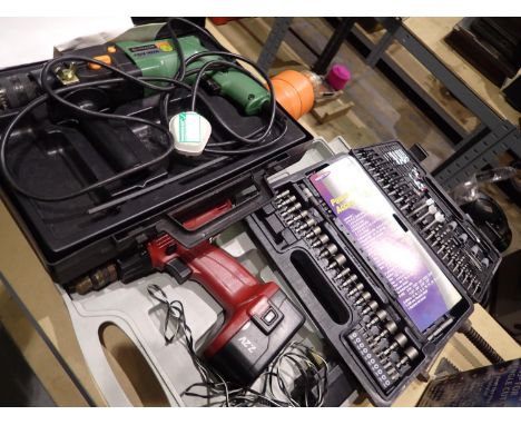 7.2v drill with charger and a box of drill bits. Not available for in-house P&amp;P 