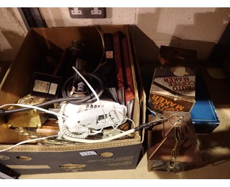 Mixed items to include brass carriage clock, H: 12 cm. Not available for in-house P&amp;P 