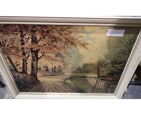 Print on board of riverside scene. Not available for in-house P&amp;P 