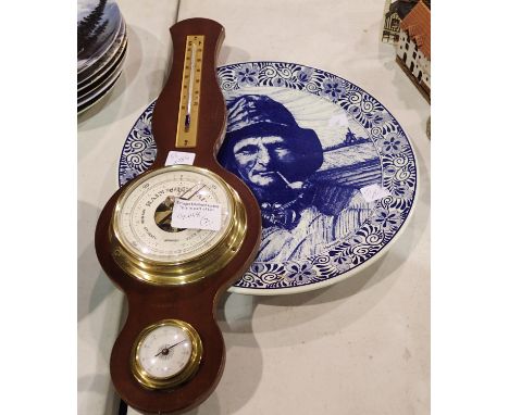 Delft blue and white charger and a small wall barometer. Not available for in-house P&amp;P 