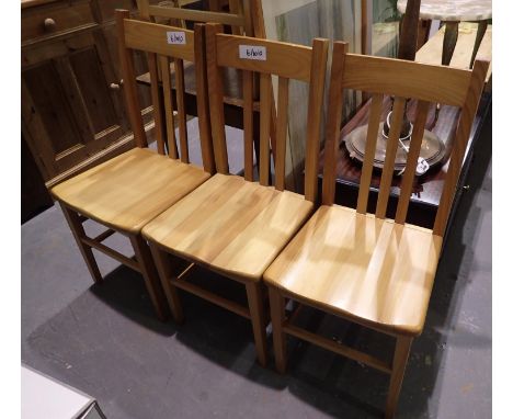 Three pine ladder back chairs and a further pair. Not available for in-house P&amp;P 