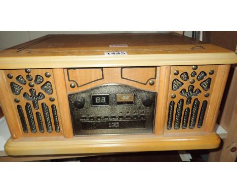 Oak cased multi function music player, vinyl, CD, Bluetooth etc. Not available for in-house P&amp;P 