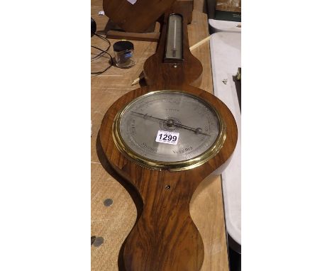Walnut cased barometer thermometer by Preddy of Faunton, H: 102 cm. Not available for in-house P&amp;P 